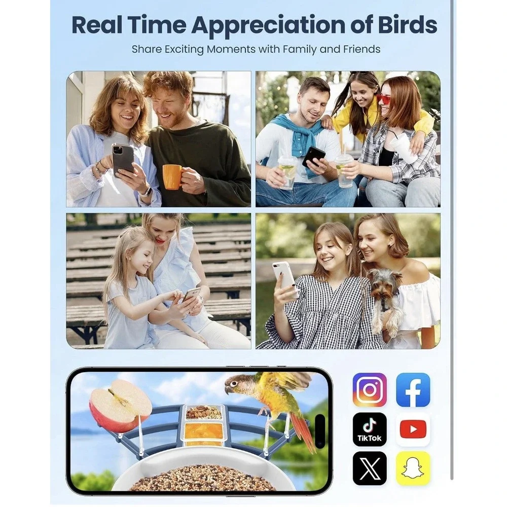 Smart AI Bird Feeder Camera WiFi Auto Bird Identification Outdoor Feeder